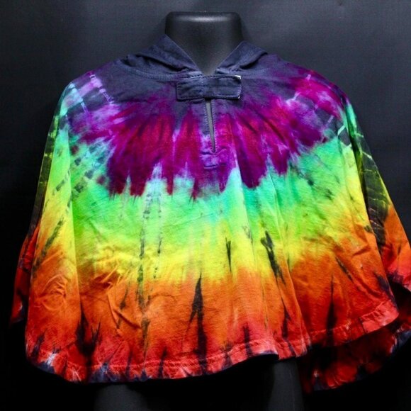 24-Month Baby Poncho Tie Dye - Hand-Dyed - Black with Rainbow Burst - Picture 1 of 6